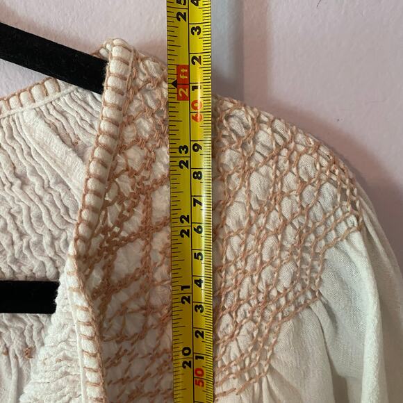 Faherty Women's size Small White Cotton Peasant Embroidered Tunic Blouse - Picture 9 of 10